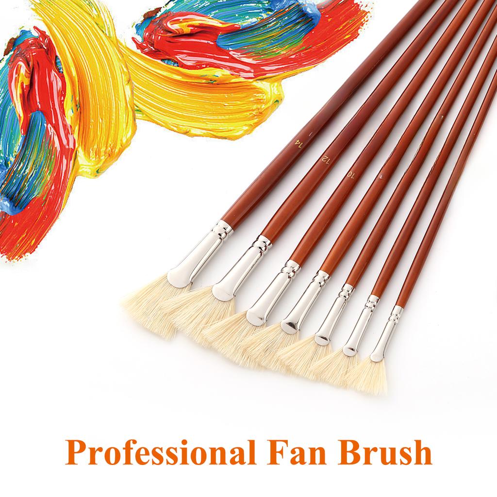Professional Fan Brush for Painting 7pcs Oil Paint Brushes Set with Hog Bristle Natural Hair and Long Wood Handle Artist Fan Brushes for Acrylic Wa