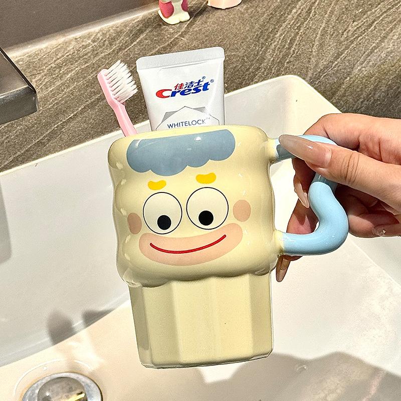 Cute Cartoon Ceramic Mouthwash Cup Household Brushing Cup Couple Tooth Tank Toothbrush Children's Washing Cup High-value Dental Utensils