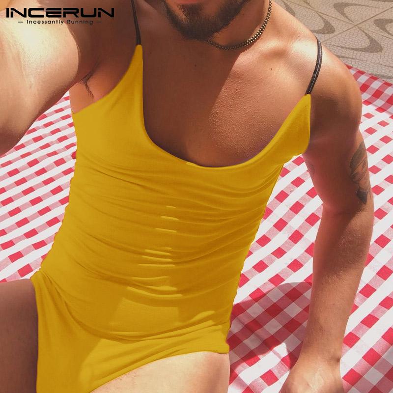 

INCERUN Лето Мужские комбинезоны Лаунж Одежда Без рукавов Круглая шея Skinny Solid