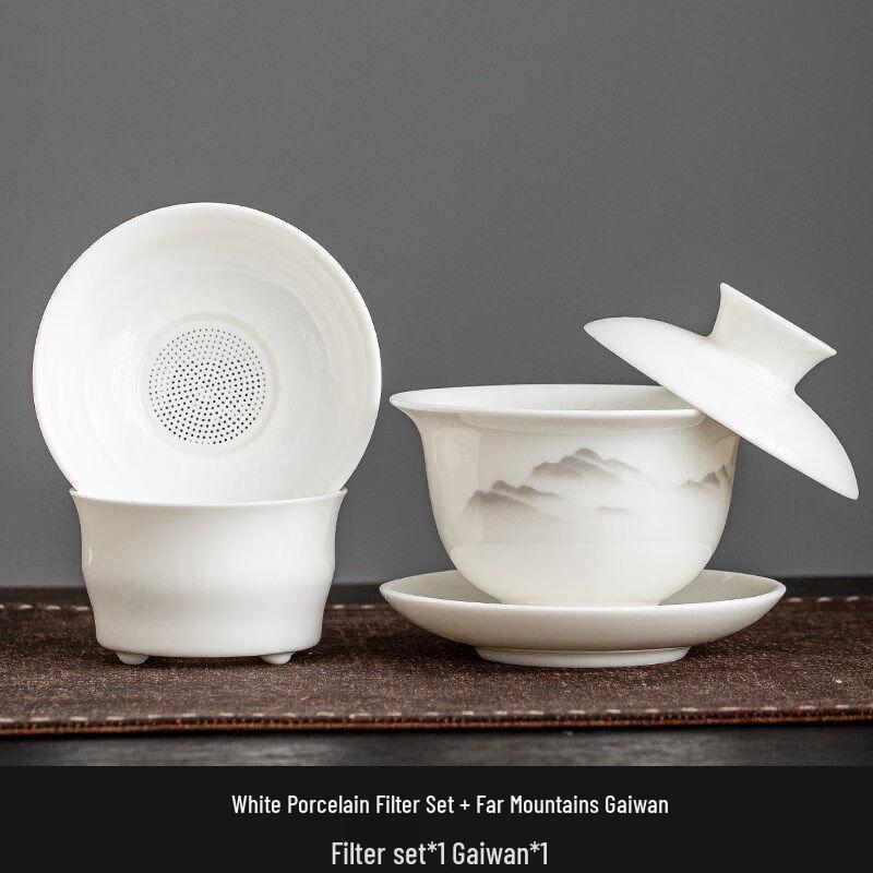 White Porcelain Tea Filter Set with Gaiwan