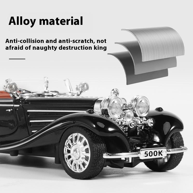 1/24 Scale 500K Vintage Car Model Toy Diecasts Alloy Sport Car Toys with Sound and Light Pull Back Vehicles for Children's Gifts