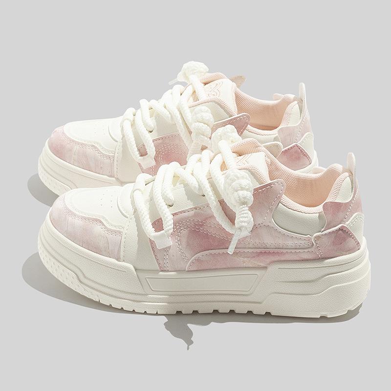 

Печать и крашение кожи Белые туфли На каждый день Спортивные кроссовки Ин Низкие Толстая подошва Женская обувь 38