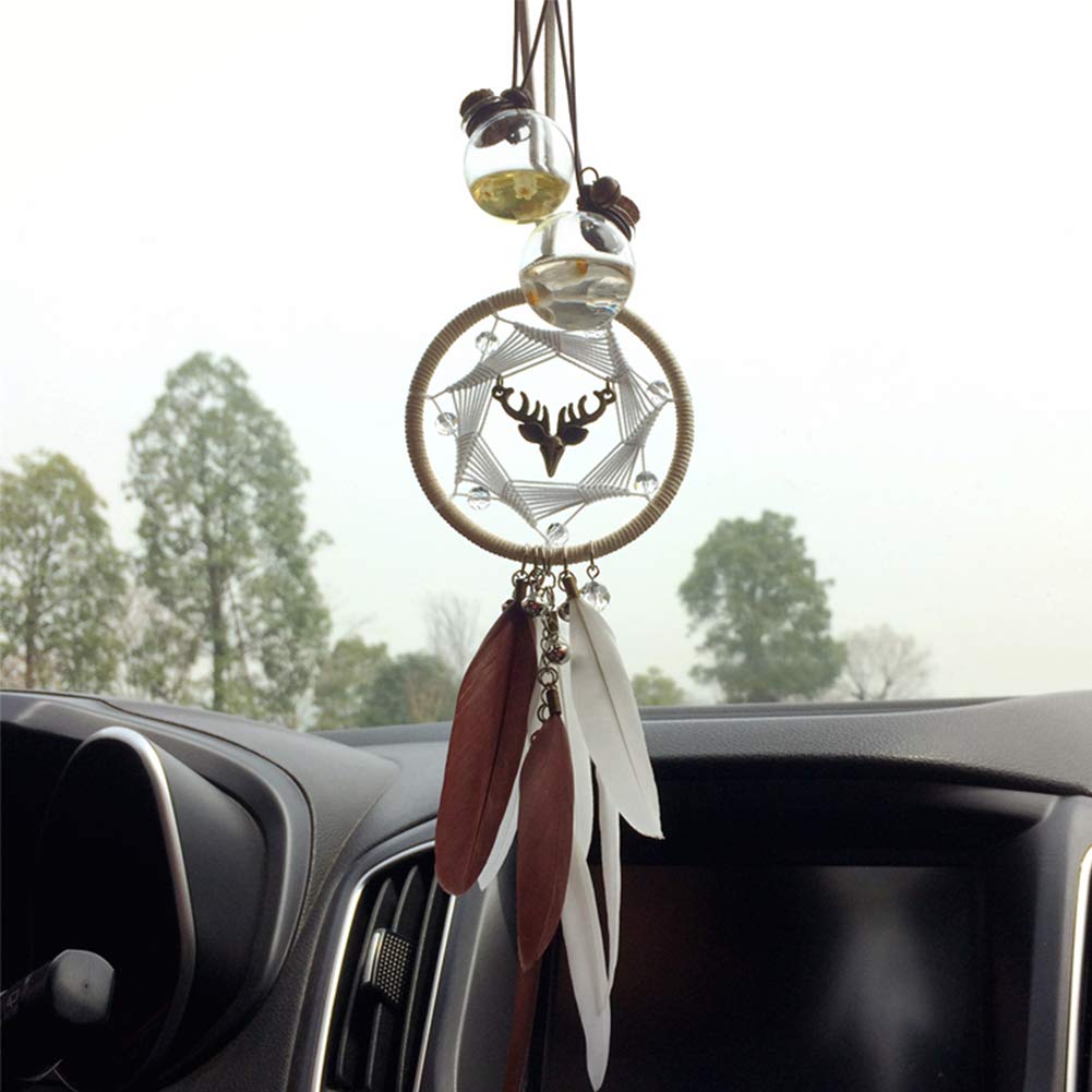 HIGHAWK Car Accessories Car Interior Decoration Pendant Dream Catcher Feather Deer Rearview Mirror Decoration