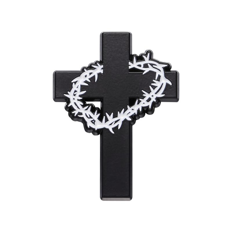 Spille Smaltate Croce di Gesù Personalizzate Corona di Spine Brooches Cristiani Distintivi da Giacca Gioielli Gotici Regalo per Amici