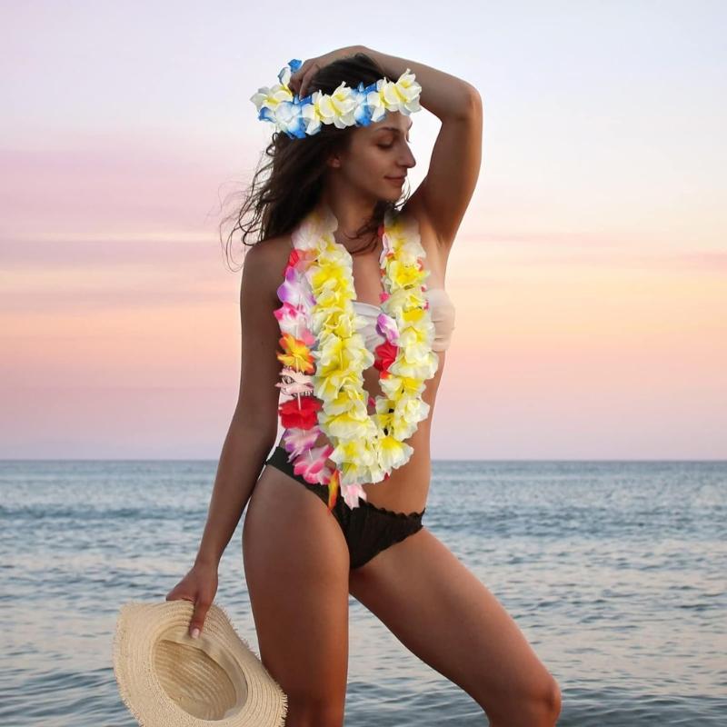 Vibrant Colorful Hawaiian Lei Necklace For Tropical Themed Parties Birthday Celebrations Beach Event