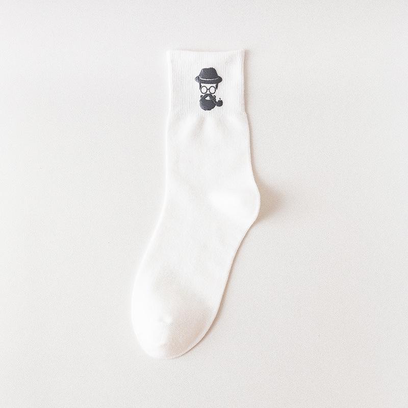 Herren-Kniebundsocken in einfarbigem Design mit hohem Bund aus Baumwolle mit Heißprägung eines Porträts – Trendiger Herbst-Winter-Stil