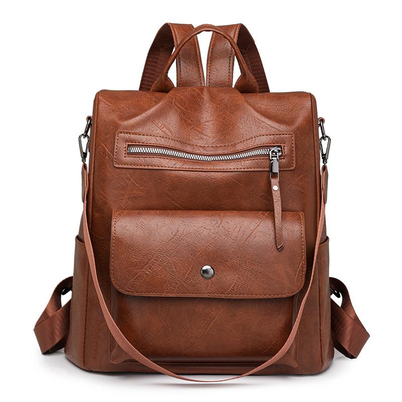 Large Capacity Travel Bag Women's Soft Leather Backpack Retro Commuter Backpack