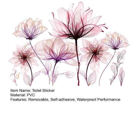 Pink Flower Toilet Sticker Removable Self-adhesive Waterproof PVC Living Room Wall Art Bathroom Toilet Lid Decoration Decal