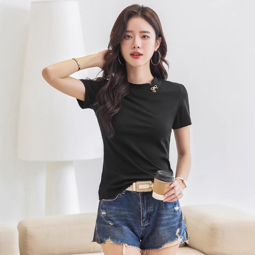 Chinese & Korean Style Slim Fit Short Sleeve Women's Cotton T-shirt - Comfortable & Versatile