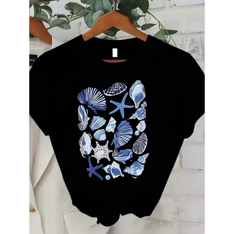 

European size Fashionable Letter Cartoon Print Women s Round Neck Pure T-shirt, Simple Design, Comfortable and Breathable, Versatile Essential 4XL