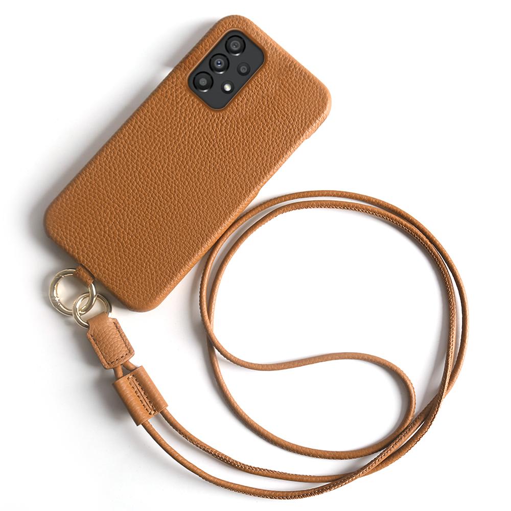 For Samsung Galaxy A33 5G Case with Lanyard Genuine Cow Leather PC Phone Back Cover