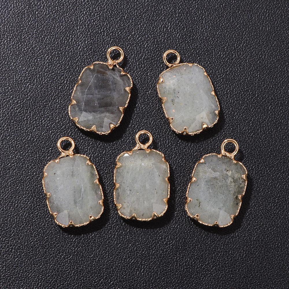 2pcs Natural Stone Pendant Quartz Lapis Chalcedony Amethysts Tiger Eye Stone Connector Charm For Making Necklace Bracelet