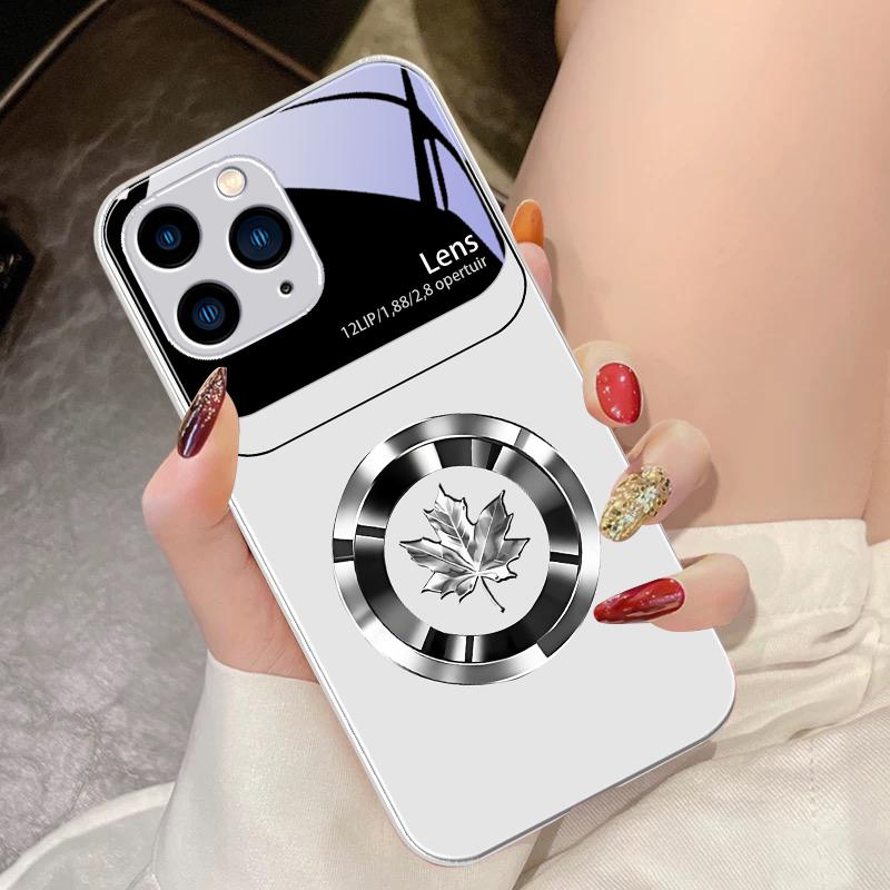 Kreis Ahornblatt Für IPhone 16 Pro Max 15 Pro 14 13 12 Mini 11 XS Max XR 7 8 Plus SE 2022 Gehärtetes Glas Handyhülle