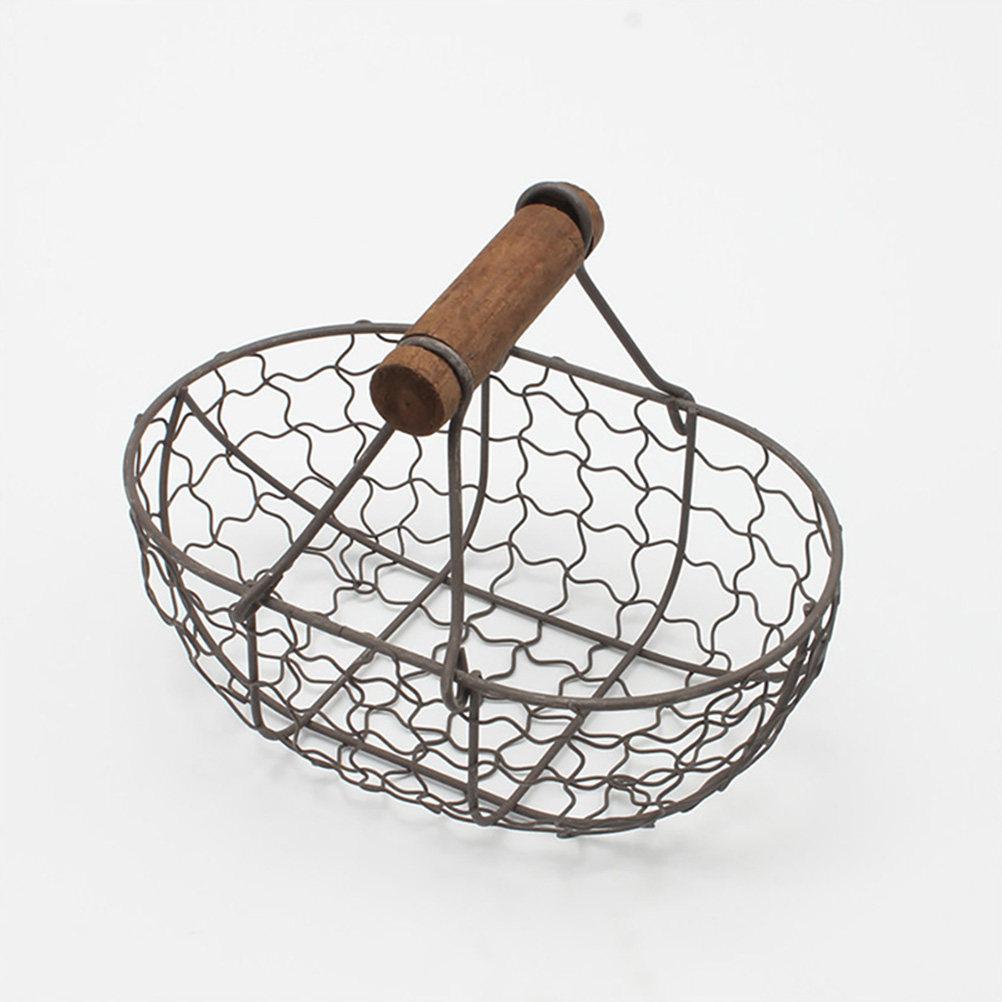 2Pcs Small Metal Basket for Kitchen Use Rustic Iron Wire Storage Basket with Handle Fruit Vegetable Organizer Bread Snack Holder