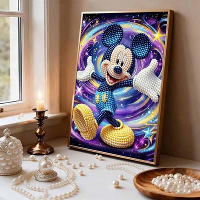 Cosmic Swirl Mickey Pearl-Inlaid Frameless Art | Handmade Pearl Craft, Cosmic Swirl Theme, for Playful Chic Home Decor & Gift Option