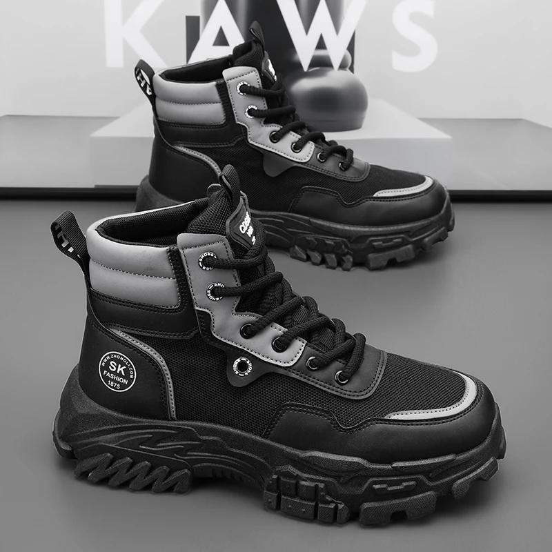 Mens Ankle Boots Leather Men's Shoe Work and Safety Shoes Free Delivery Shoes Casual Sneakers Brown Boot Booties Man High Cowboy