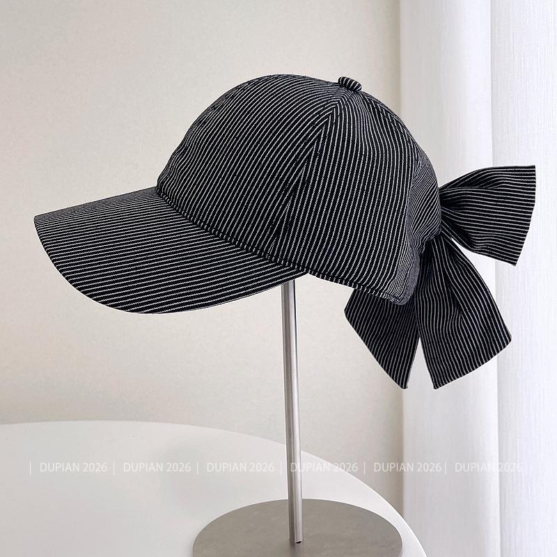 Japanese Vintage Stripe Linen Blend Baseball Cap for Women Spring Summer Outdoor UV Protection Sun Hat