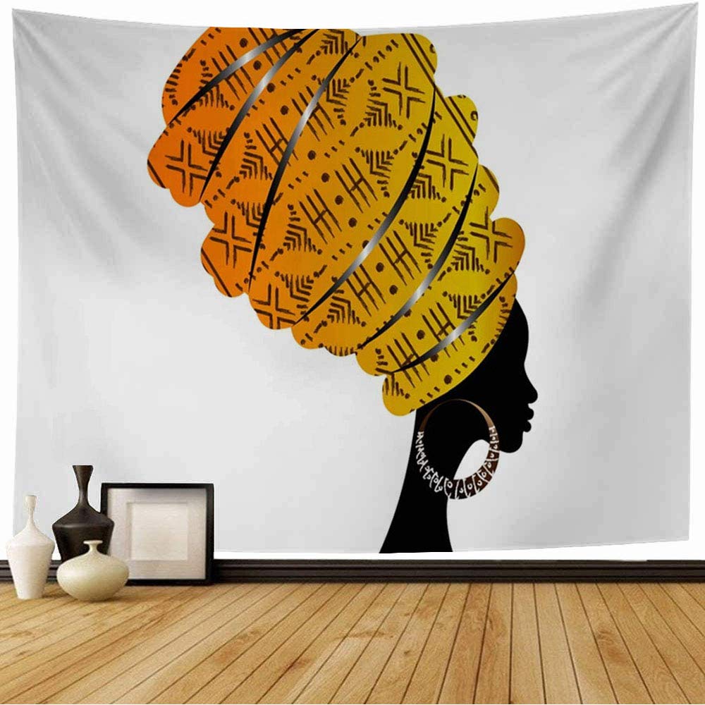 African Tapestry Indigenous People Theme Traditional Turban and Dress Tapestry Wall Hanging for Bedroom Living Room Dorm Decor