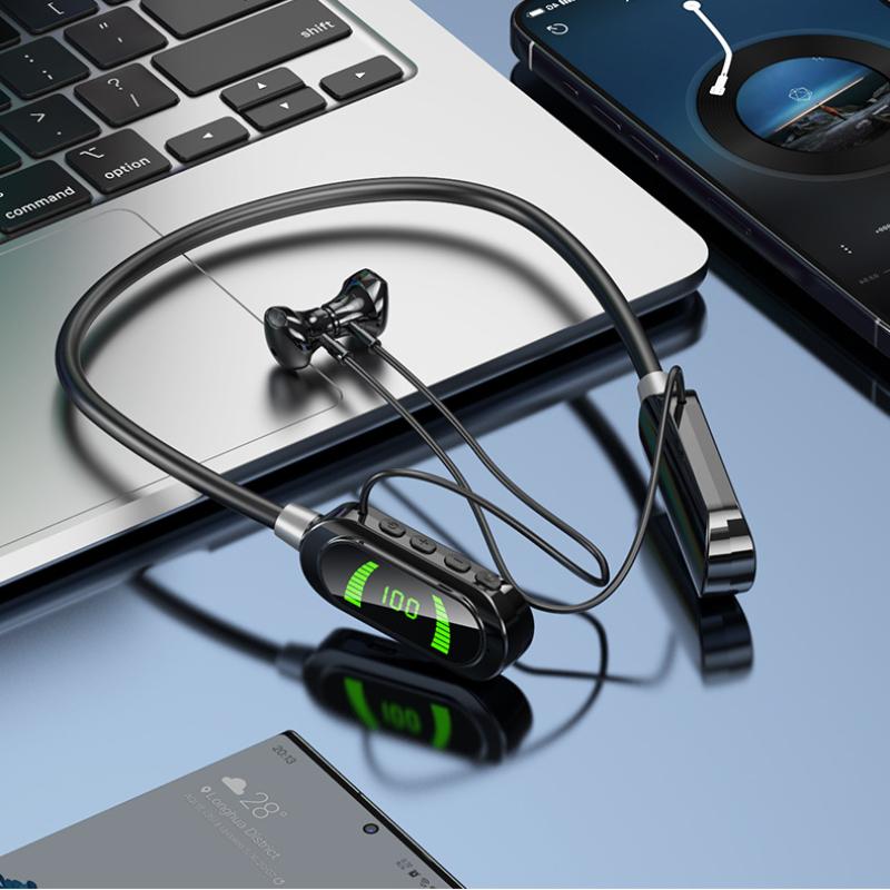 

Беспроводная Bluetooth-гарнитура с цифровым дисплеем, долгий режим ожидания, подвесная шейная гарнитура с функцией возврата уха K Song Live чёрный