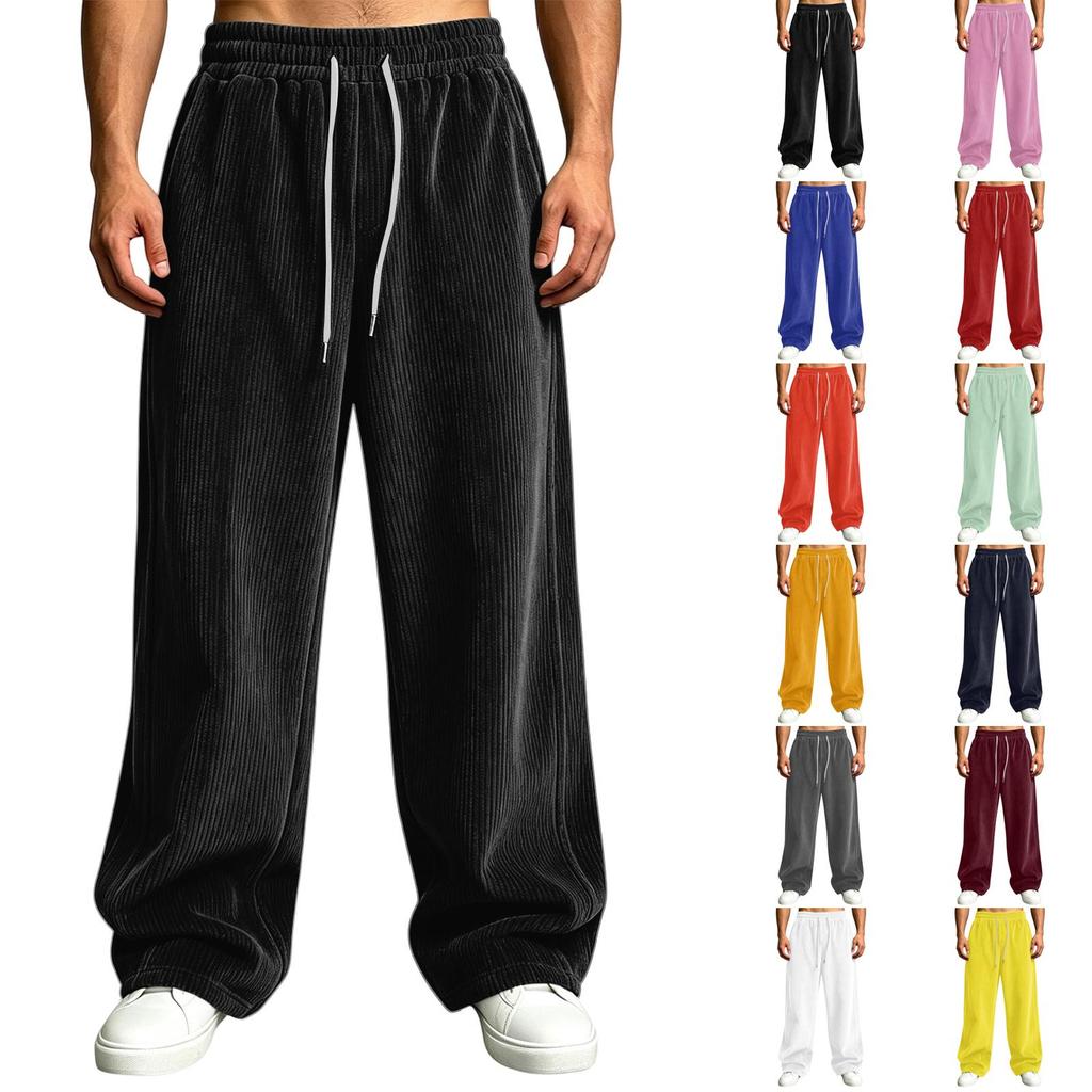 Herren Corduroy Freizeit Hose Hohe Taille Lockerer Schnitt Gerade Weiter Bein mit Taschen
