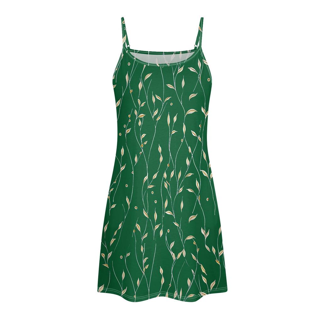 Sukienka damska o dopasowanym kroju, z modnym nadrukiem, okrągłym dekoltem i kieszeniami, z paskiem na ramię