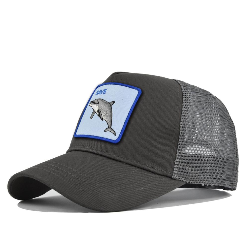 Dolphin Embroidered Mesh Baseball Cap Adjustable Sunshade Hat Summer Breathable Cotton Cap