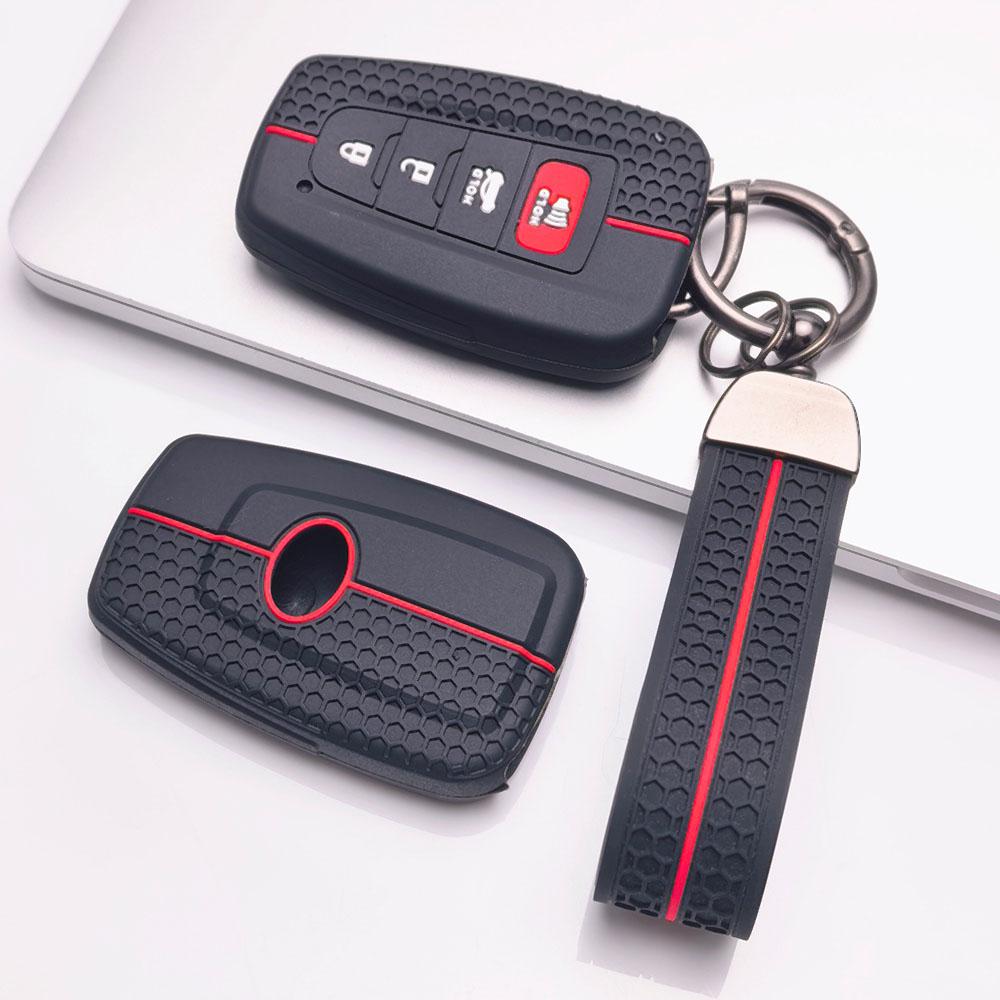 Silicone Key Fob Cover with Matching Keychain Compatible with Toyota Camry RAV4 Highlander Corolla Avalon C-HR, Fits Toyota Camry RAV4 Corolla Prius
