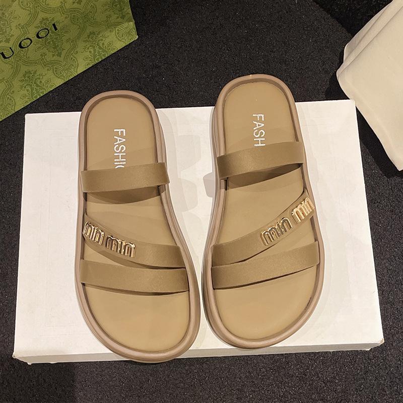 

thick-soled beach slippers women s summer new soft-soled casual outer wear sandals versatile thick-soled muffin one-word drag 40 коричневый