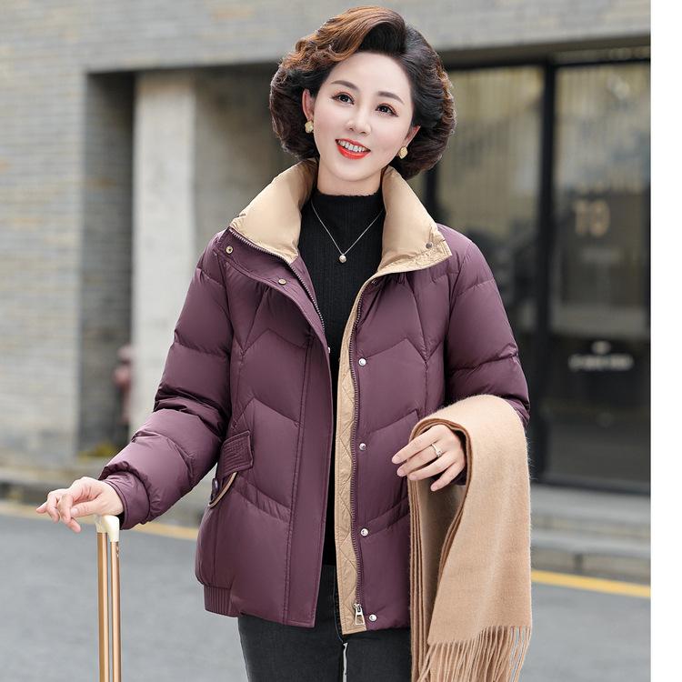 

Middle-aged and Elderly Women s Stand-up Collar White Duck Down Jacket Warm Loose Short Style Small Mother s Down Jacket L