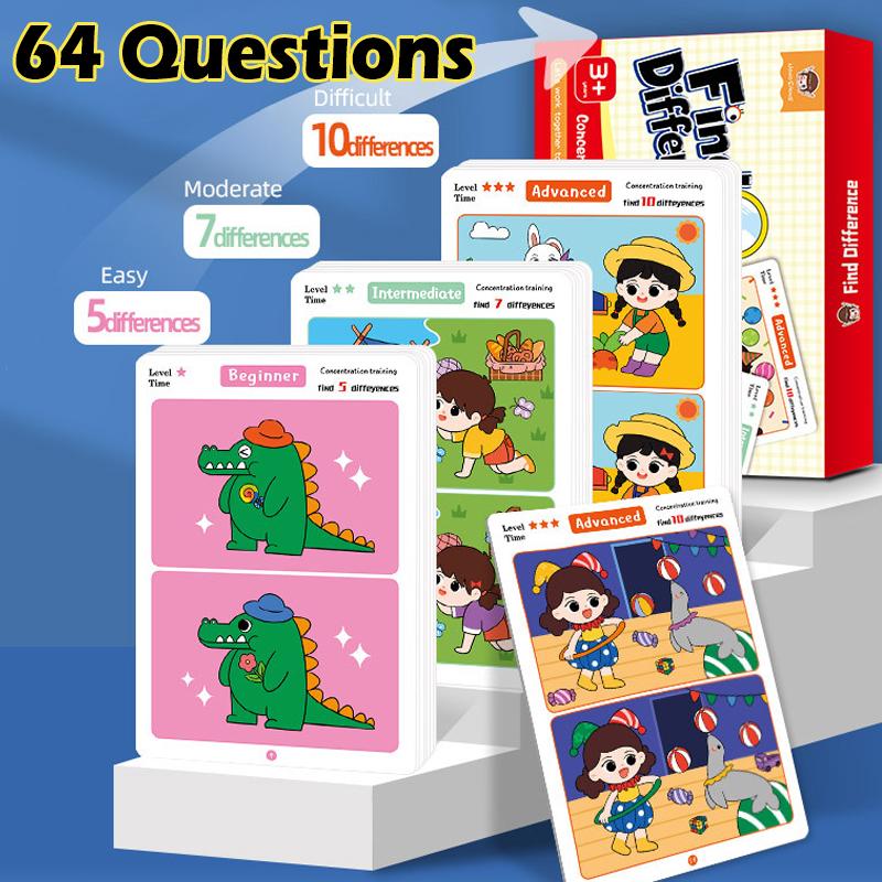 64/80Qs Kids Montessori Educational Game Cards Error-finding & Maze Games Baby Early Education Concentration Training Reusable