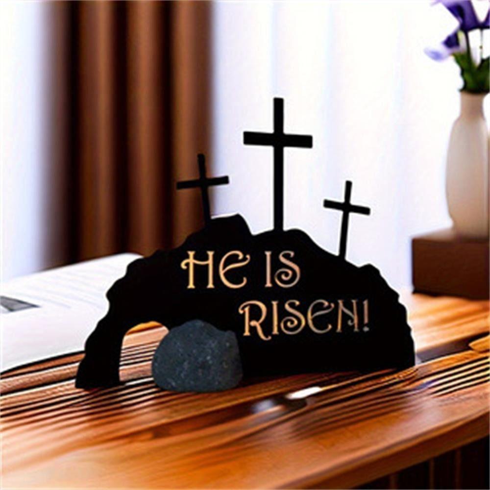 He Is Risen Cross Easter Scene Black Color Easter Decoration Christian Jesus Scene Ornaments