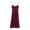 European & American Women's Autumn Burgundy Draped Sling Dress - Elegant & Lazy French Style