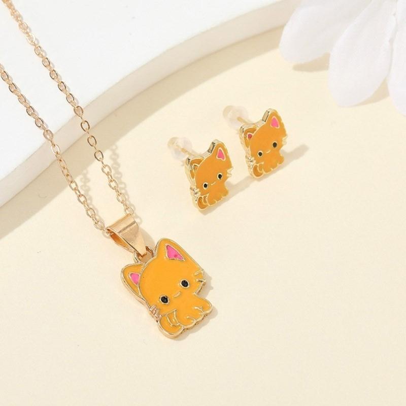 Unique Cats Necklace with Matching Earrings Alloy Texture Fashion Ear Studs Great for Casual and Various Occasions