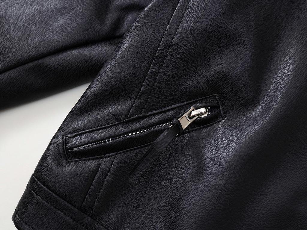 Kids' Korean-Style Leather Motorcycle Jacket - Long-Sleeve, Stand Collar, Autumn 2025 Collection