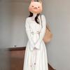 French Square Neck Long Sleeve Dress for Women Spring/Autumn Style Waist-Cinching Flared Long Sleeve Textured Maxi Dress Ethnic Style Skirt