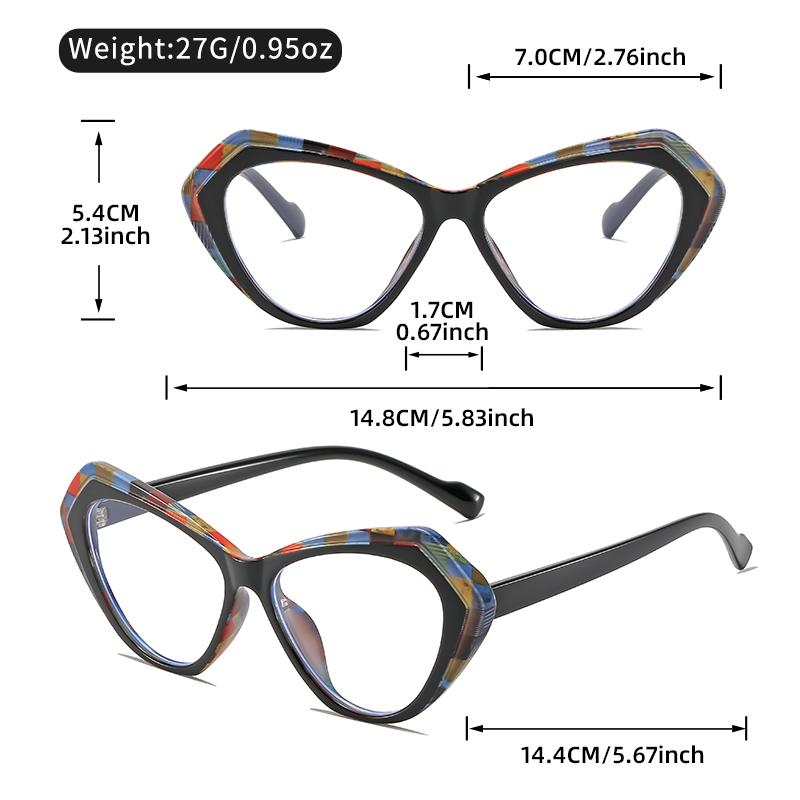Retro Cat Eye Eyeglasses with Multicolor Patterned Frame & Black Arms, Clear Lenses for Fashionable Women’s Style