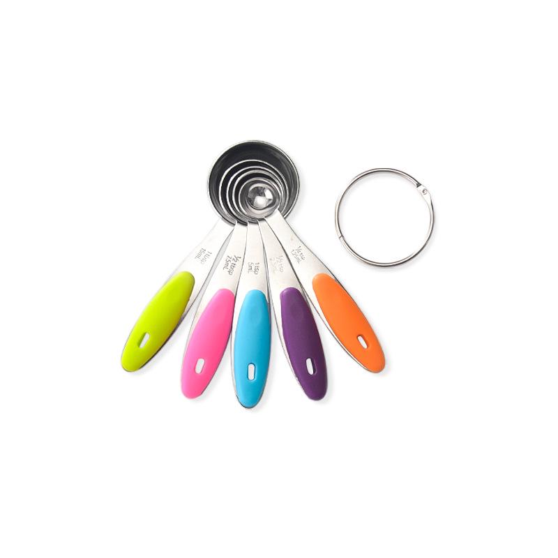 Ten-Piece Stainless Steel Measuring Spoons and Cups Set with Silicone Handles for Baking