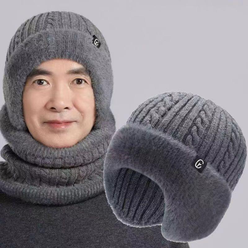 Outdoor Men Autumn Winter Knitted Hat  Casual Warm Bomber Hats Cycling Ear Protection Hats Elderly Cold Thick Cap