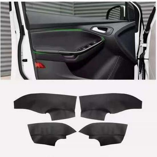 Leather Armrest Cover for Ford Focus Door Panel Black Leather Black Stitching - 4 Pieces