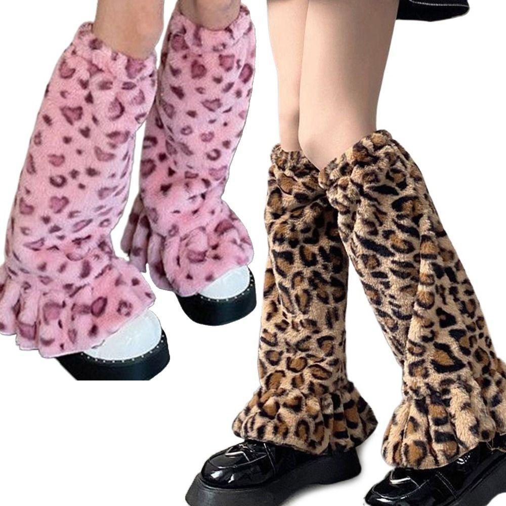 Leopard Print Leg Warmers Ruffled Design Stockings Cosplay Ankle Warmer Socks  Street Style