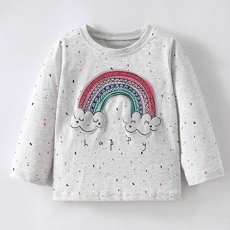 Gray Rainbow T-Shirt, New Spring and Autumn Style, European and American Style, for Young Children, Round Neck, Long Sleeve, Autumn Girls' Top 5
