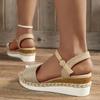 Fashion Canvas Espadrilles Wedge Sandals for Women 2025 Summer Casual Ankle Strap Platform Sandles Woman Thick Sole Non Slip Beach Shoes