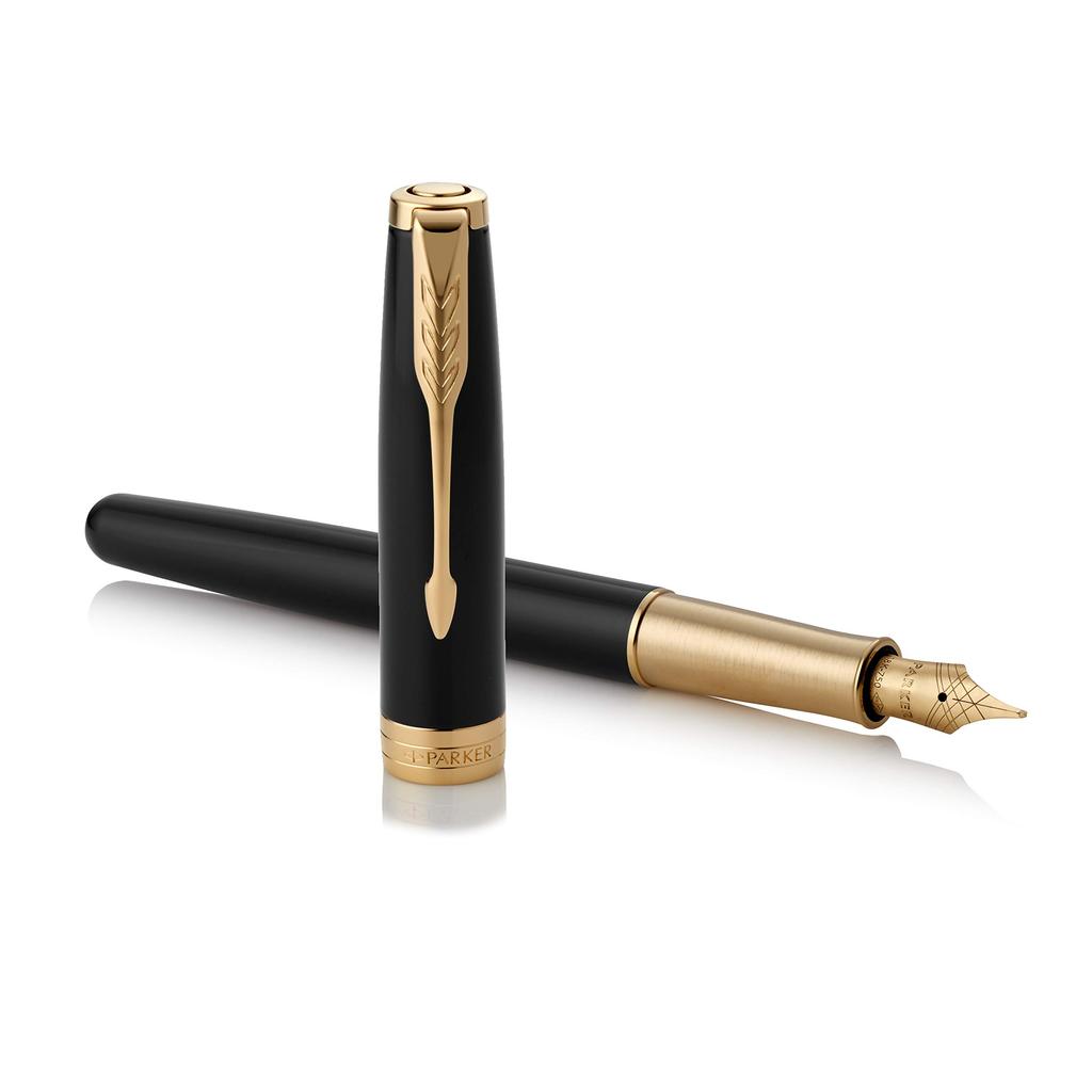 PARKER Sonnet Lacquered Black GT Fountain Fine 18K Gold Gift Officially Product Number 1950550 Pen, Nib, Nib, Boxed, Imported,