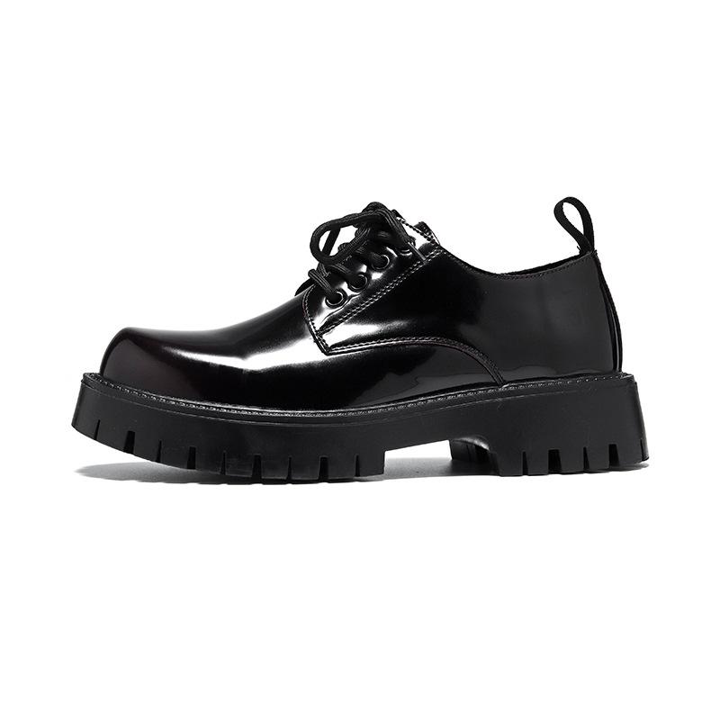 

2025 весна и осень глянцевые мужские кожаные туфли на платформе повседневная обувь парикмахерская модная кожаная обувь деловая большая голова кожаные туфли мужские 44 чёрный