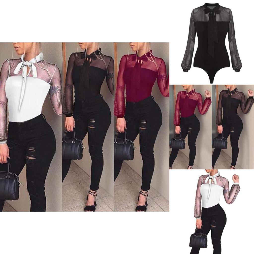 Women Sleeve Long Sexy Stretch Bodycon Bodysuit Tops Casual Leotard Plain Shirt