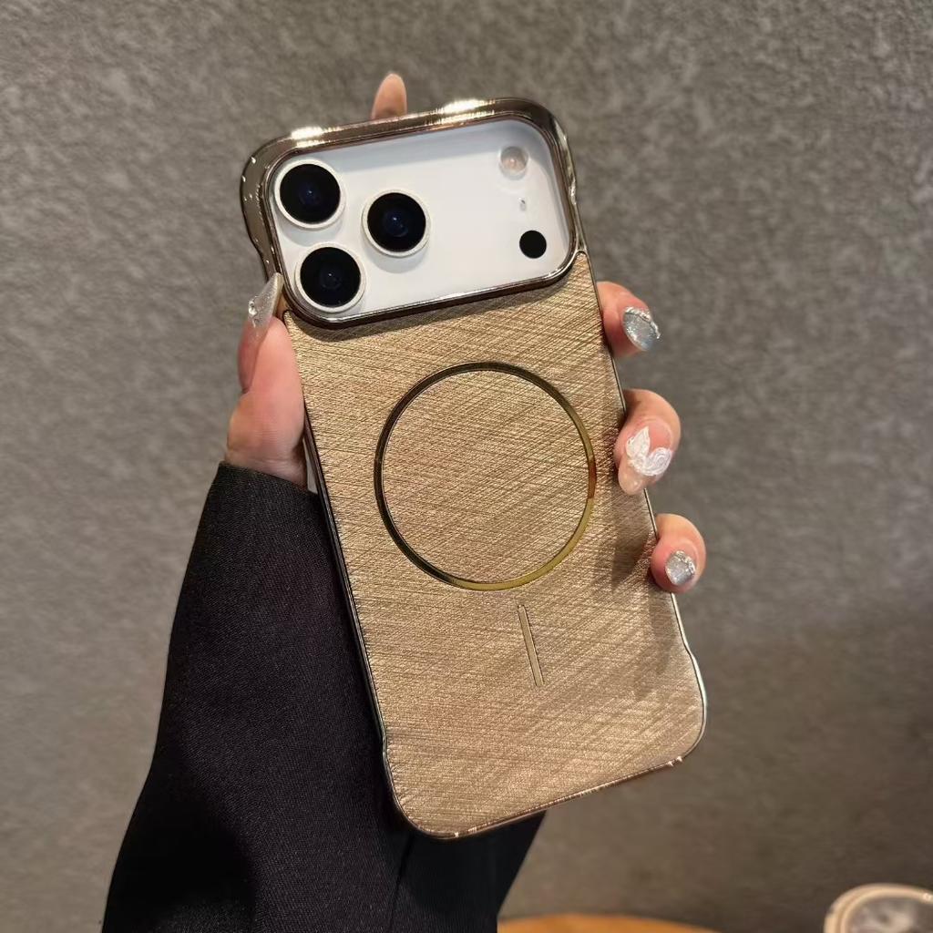 Luxury Golden Silk Magnetic Phone Case Suitable For iphone 17 17Air 17pro 17promax No Frame Magnetic Wireless Phone Cover