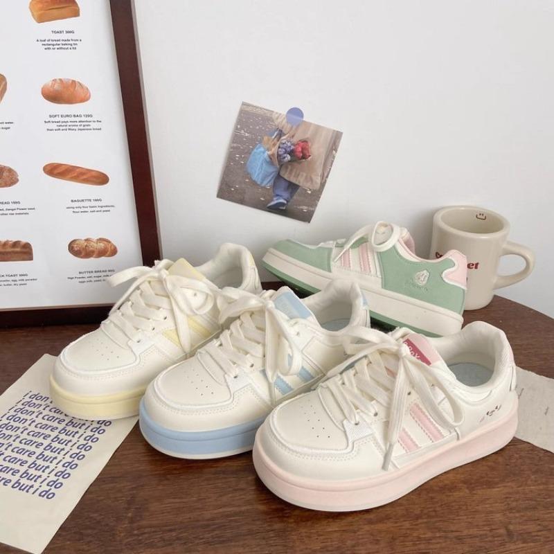 College style candy color platform white shoes women's autumn leather versatile sports shoes student cute board shoes