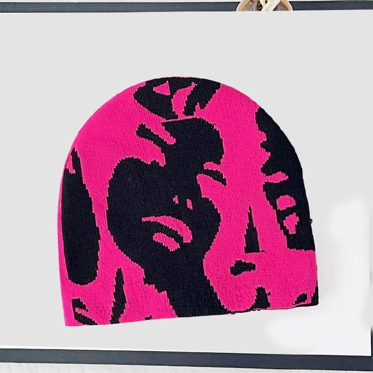 Teen Knitted Beanies Hat Elastic Ear Protector Hat Human Portrait Pattern Hat Adult Winter Cycling Skiing Beanies