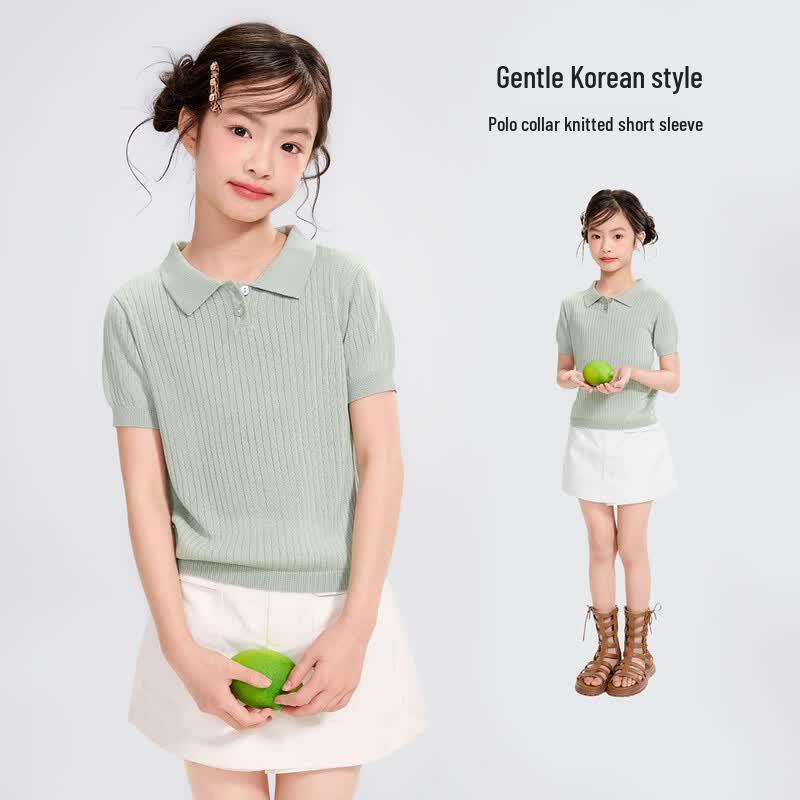 Yuanyuan Princess Girls  Summer Tencel Short Sleeve Polo Knit Top 140