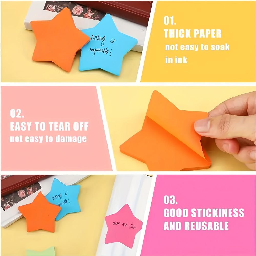 6packs Star-Shaped Sticky Notes Vibrant Colorful Creative Notepads Random Colors Notebook Study Office School Supplies